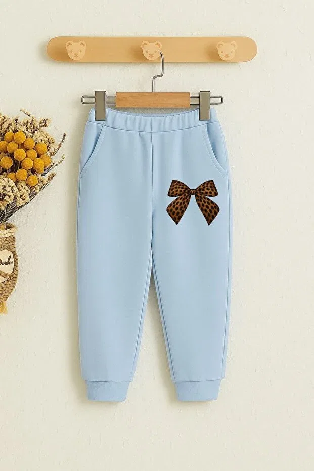 Детские спортивные штаны для девочек с принтом Ribbon printed Benroma, Babe Blue