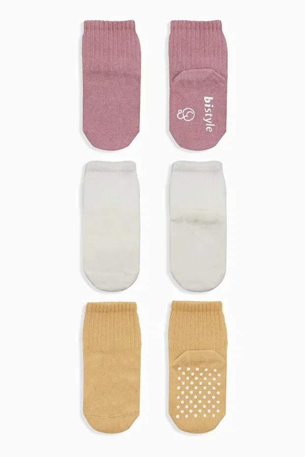 Детские носки для новорожденных органические с моделью Bistil organic seamless 3-piece non-slip combed cotton baby socks Bistyle, Powder — фото 3