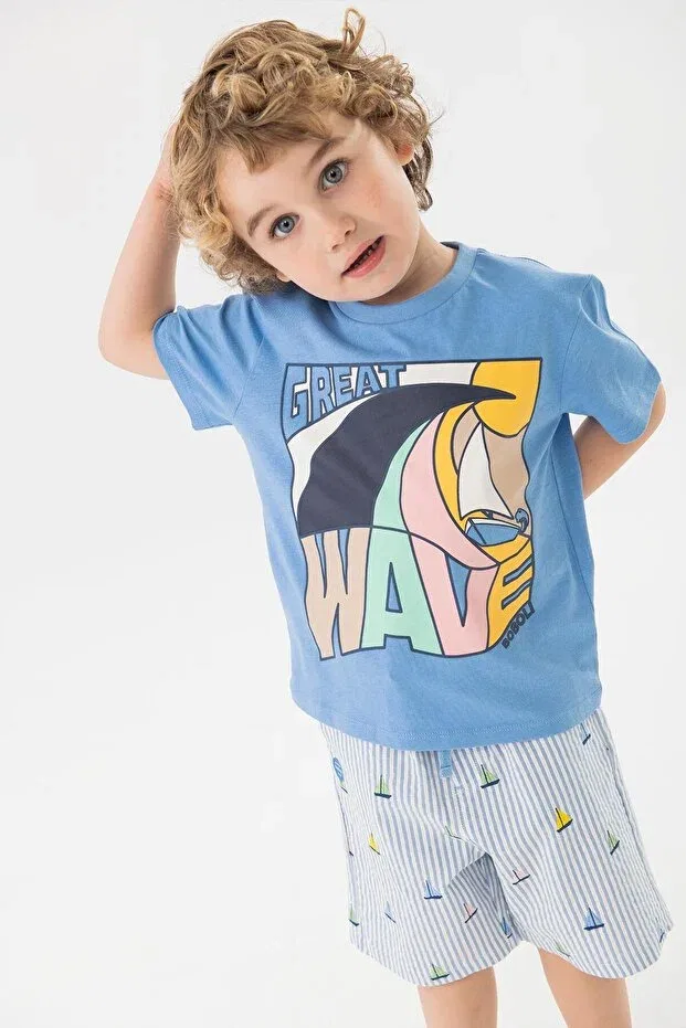 Детская футболка для мальчиков с принтом Wave Printed Boboli, Blue