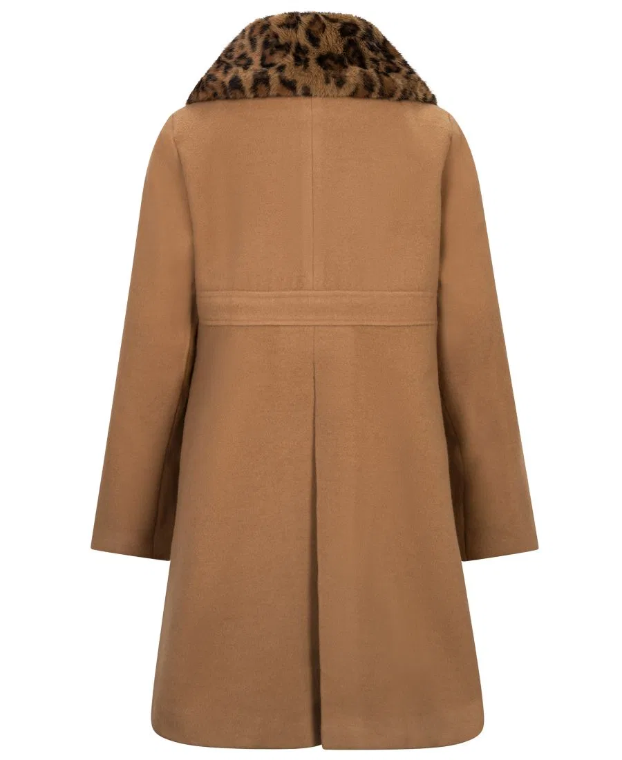 Пальто с двойным бантом и меховым воротником S Rothschild & CO, Camel Leopard — фото 2