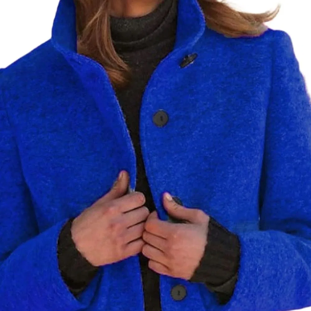 Женское шерстяное пальто с двубортной застежкой Vintage Casual, dark blue — фото 3