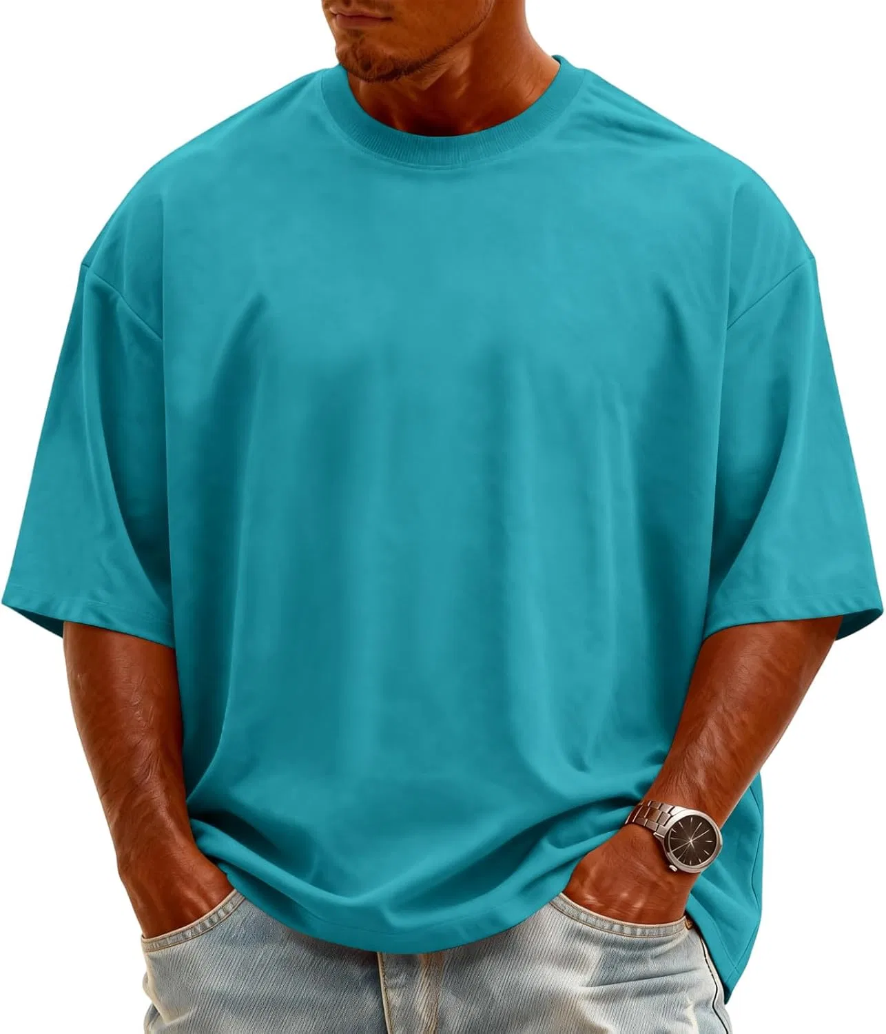 Мужская футболка оверсайз с круглым вырезом, Turquoise — фото 2