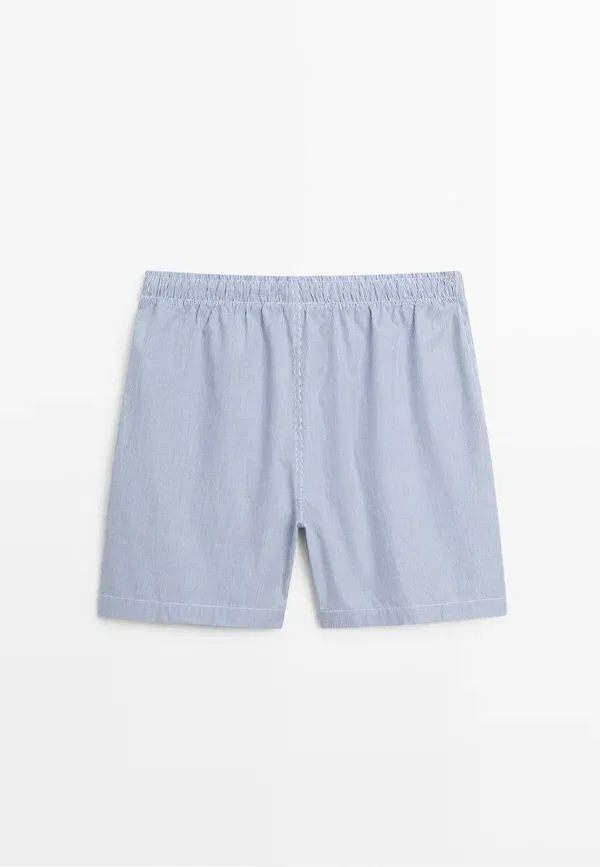 Пижамный комплект хлопковый Short sleeve pyjama top and striped trousers set Massimo Dutti, mottled dark blue, темно-синий — фото 3