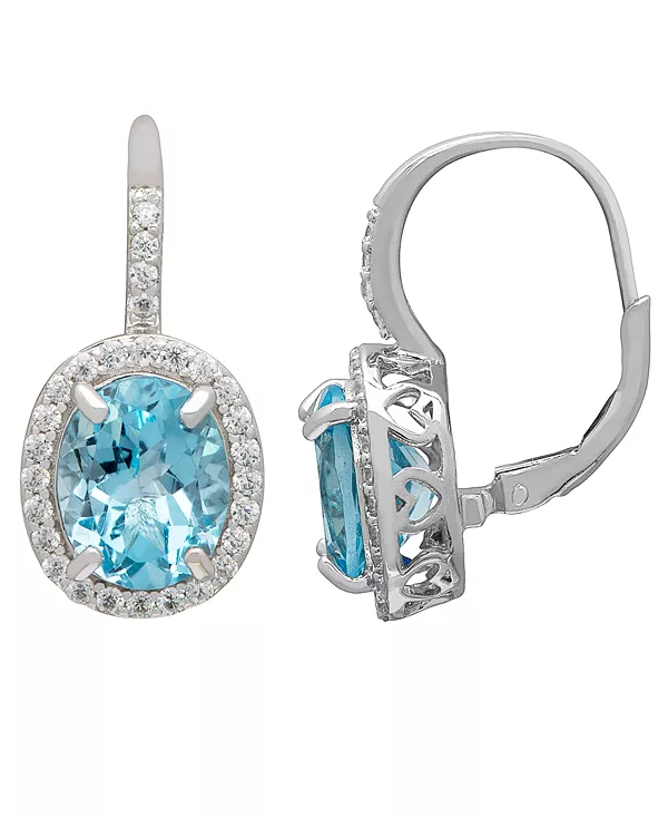 

Серьги с застежкой-рычагом, овальной формы, с выращенными в лаборатории синими сапфирами (6-1/3 карата tw) и белыми сапфирами (1/2 карата tw) из стерлингового серебра Macy'S, blue