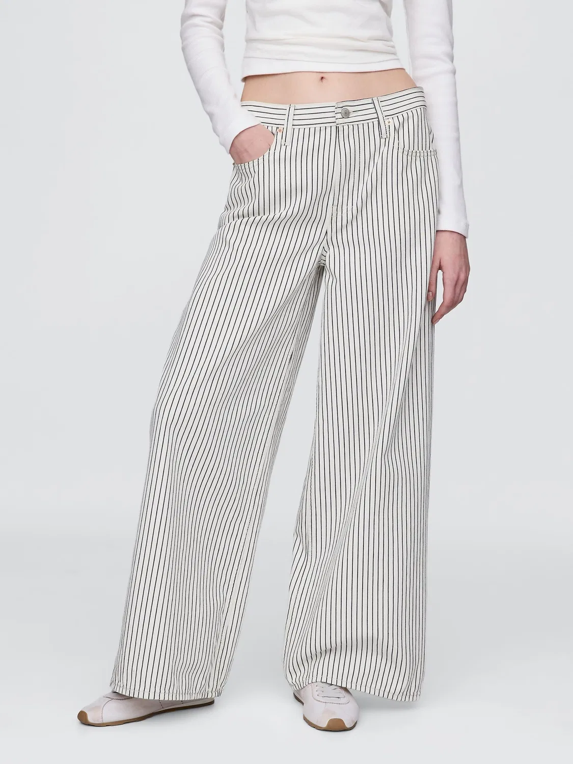 Джинсы свободные, Mid Rise, Baggy Jeans Gap, бело-черная полоска