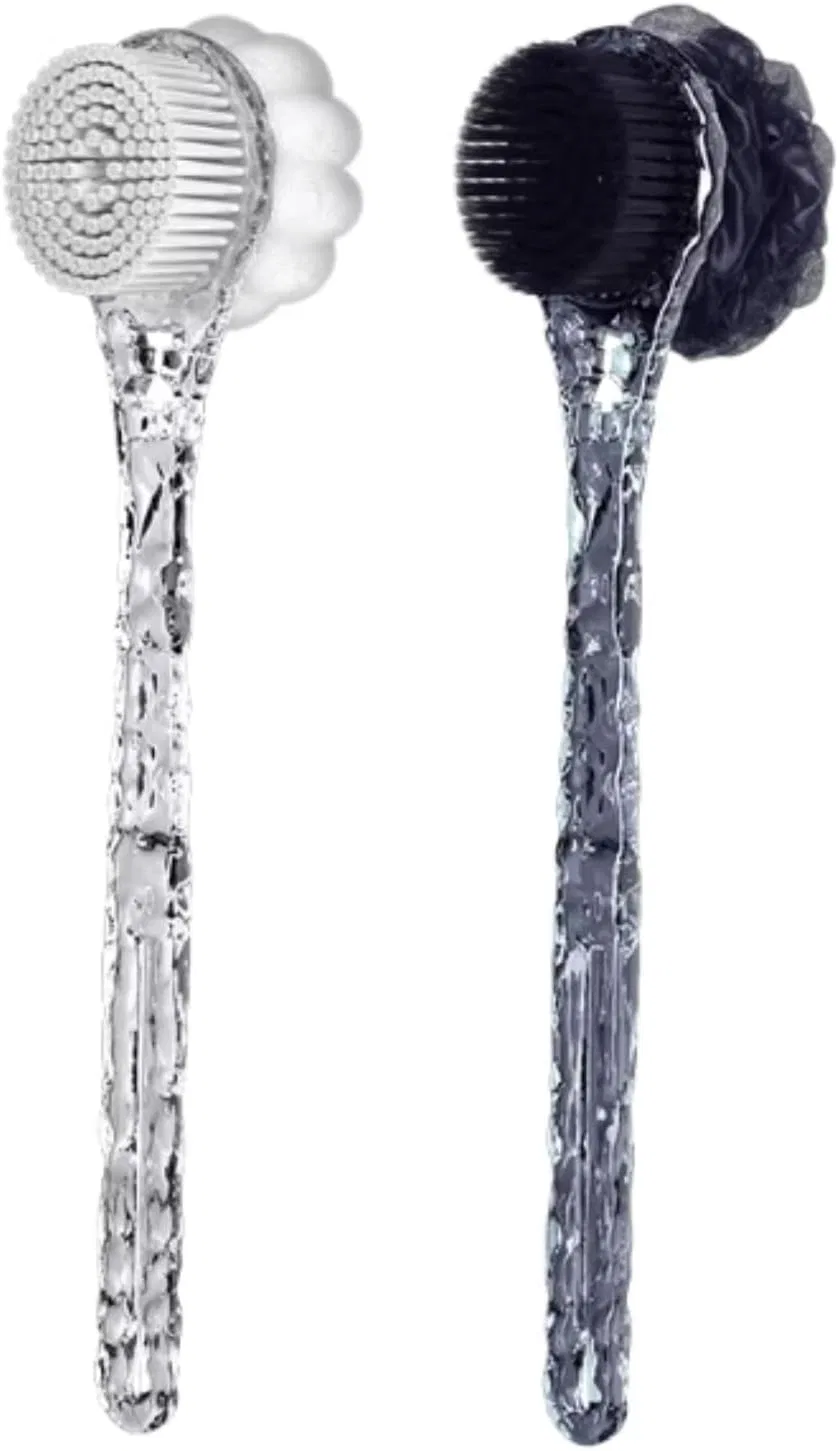 Щетка для тела двусторонняя с длинной ручкой, ZXCMY, 40 см, Clear+Black