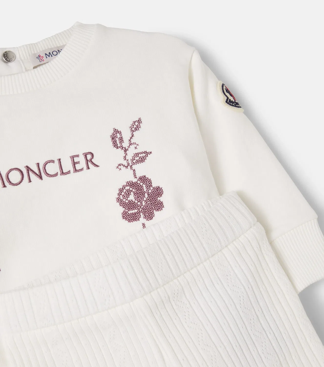Комплект из свитшота и брюк из смесового хлопка Moncler Enfant, белый — фото 4
