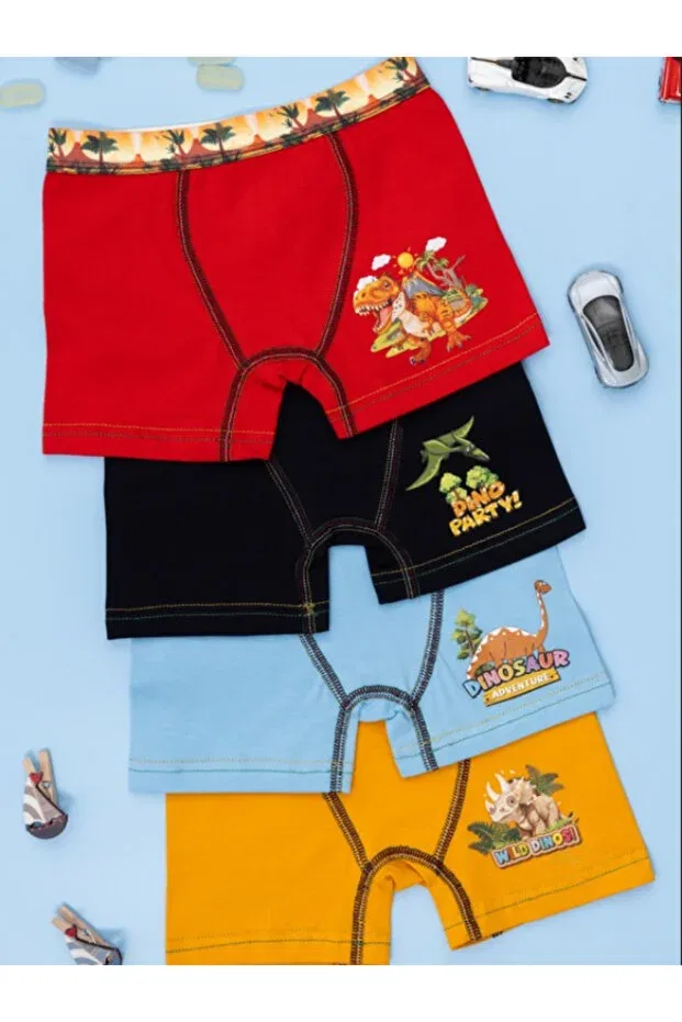 Детские боксеры для мальчиков с принтом Dinosaur Figured 4-pack Man&To, Mixed
