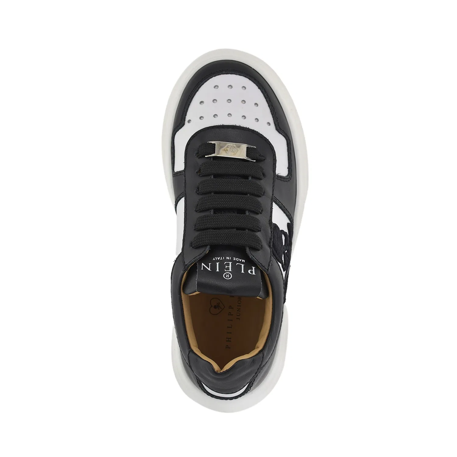 Детские кроссовки Lo-Top из телячьей кожи Philipp Plein, Black/White — фото 2