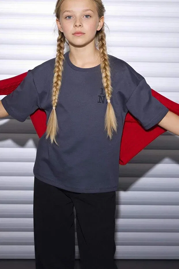 Детская футболка для девочек с принтом I Love NY Oversized Defacto, Anthracite-Ar58