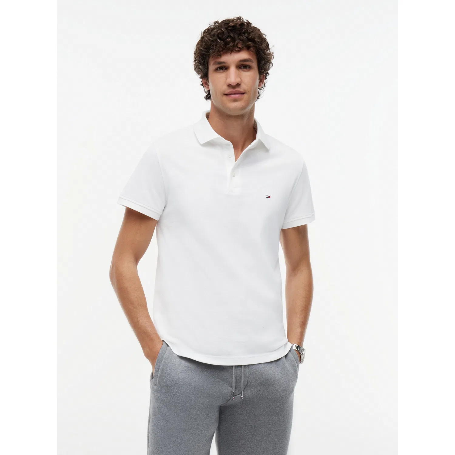 Мужское поло с логотипом Tommy Hilfiger, White