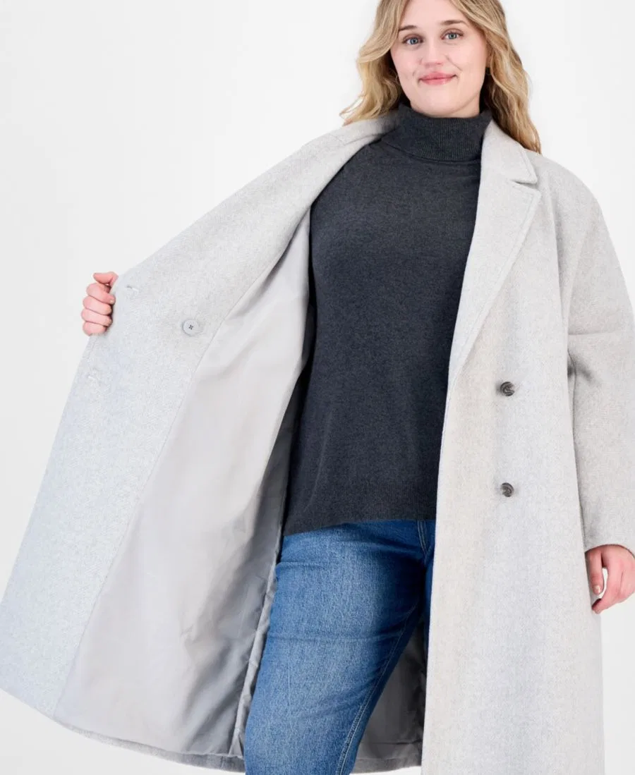Пальто двубортное из шерстяной смеси с отложным воротником Calvin Klein, Lt Grey — фото 4