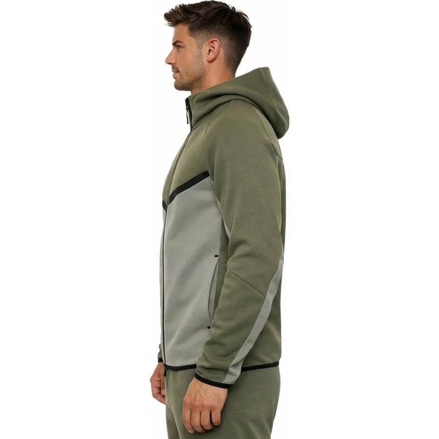 Свитшот мужской с капюшоном Tech Fleece Full Zip Windrunner Hoodie Nike, Хаки/Зеленый — фото 4