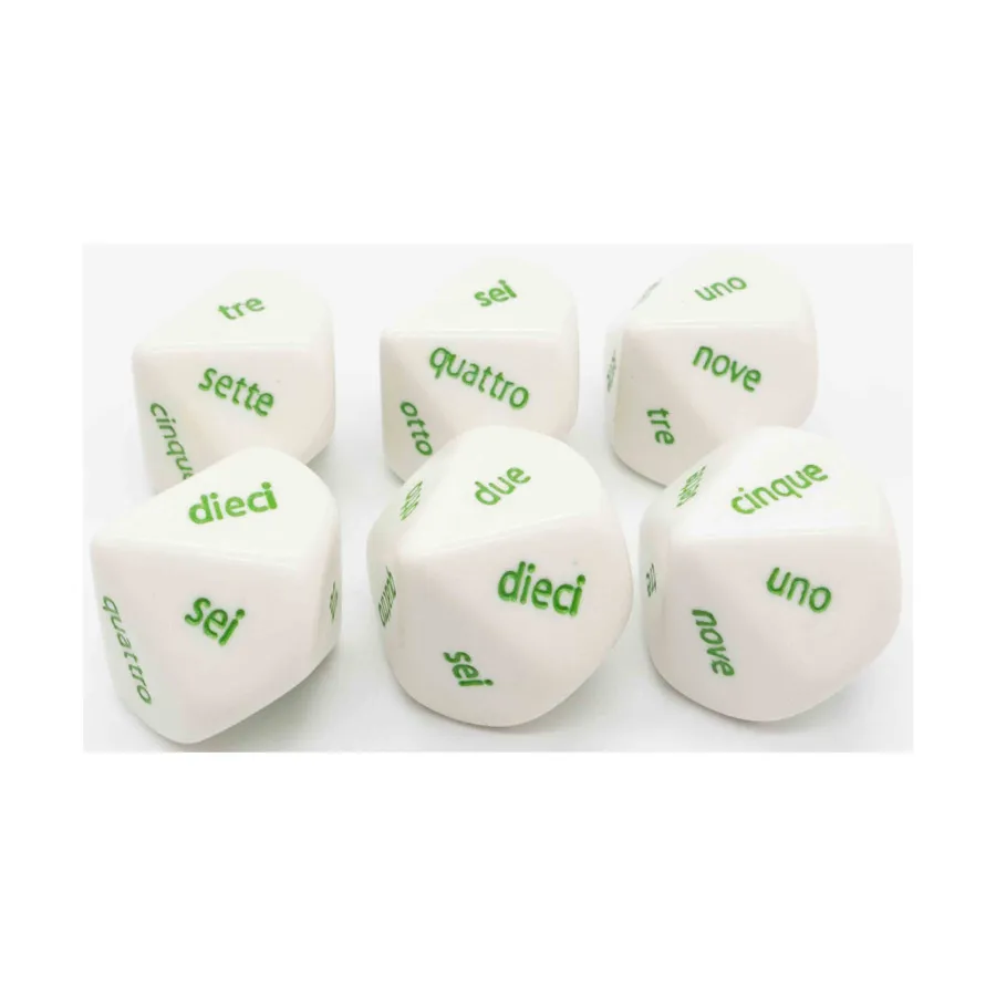 

Игральные кости d10, 20 мм, с цифрами 1–10 — итальянские слова (6), Dice - Foreign Language Dice