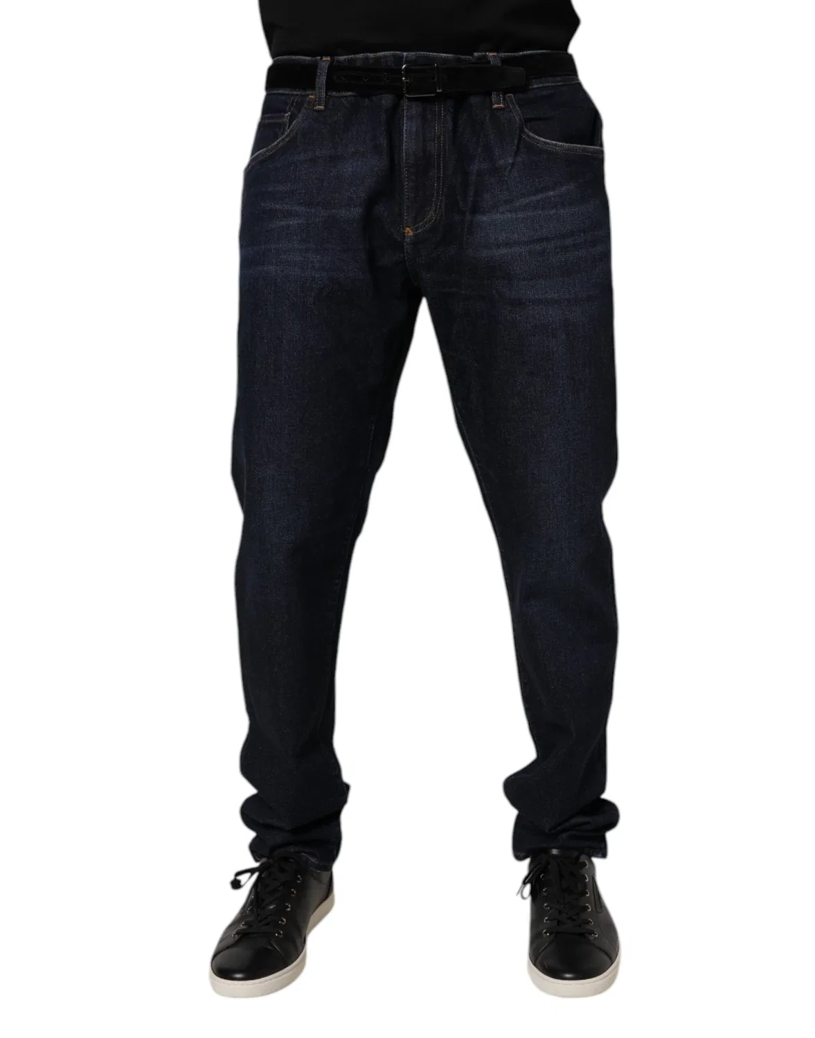 Мужские джинсы скинни с логотипом Dark Blue Cotton Stretch Skinny Denim Dolce & Gabbana, синий