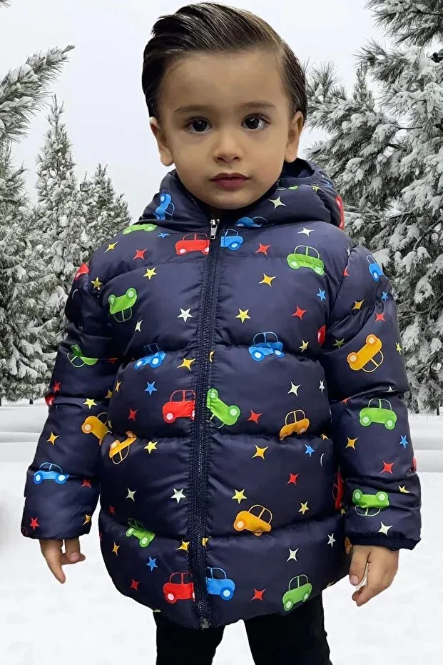 Детская куртка для мальчиков с принтом Boys' fleece hooded car star moon pattern winter puffer jacket & coat & parka Freemen, Digital Printed