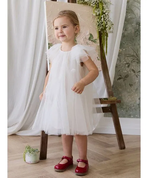 Детское платье из тюля с бантами Parchment JAMIE KAY, Off White