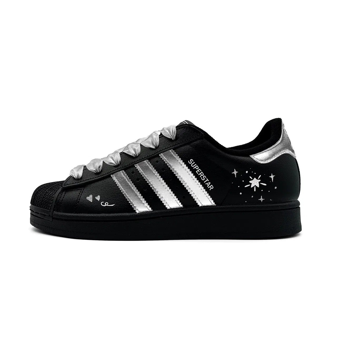 Детские кроссовки для скейтбординга Superstar 2 с серебристыми вставками, Adidas Originals, Black Silver — фото 3