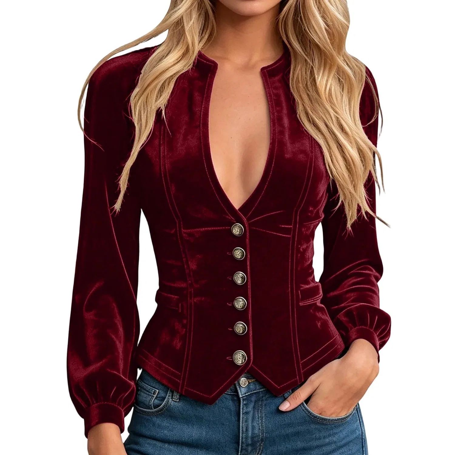 Женское короткое пальто из вельвета с длинным рукавом, Rosso