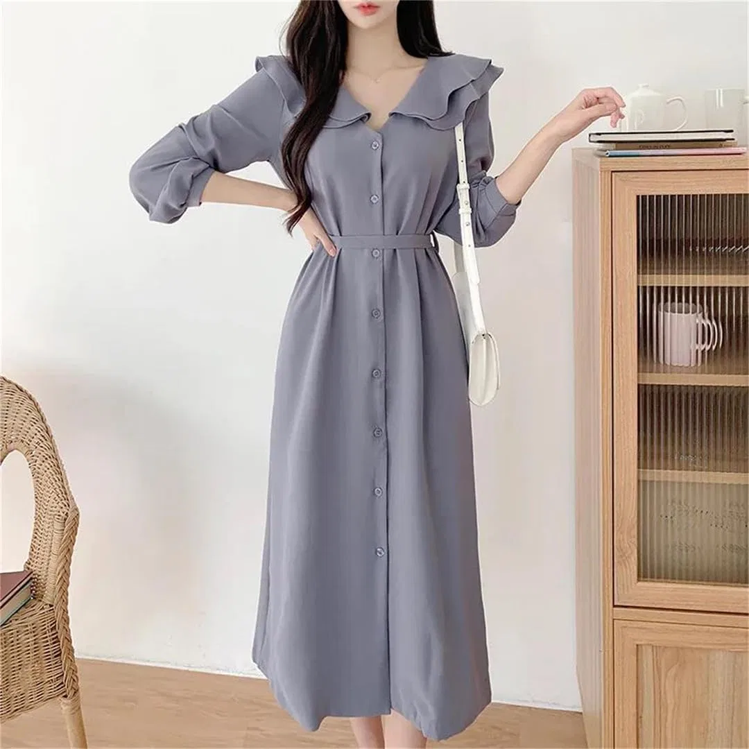 Женское повседневное платье-рубашка с отложным воротником, Navy Blue — фото 2