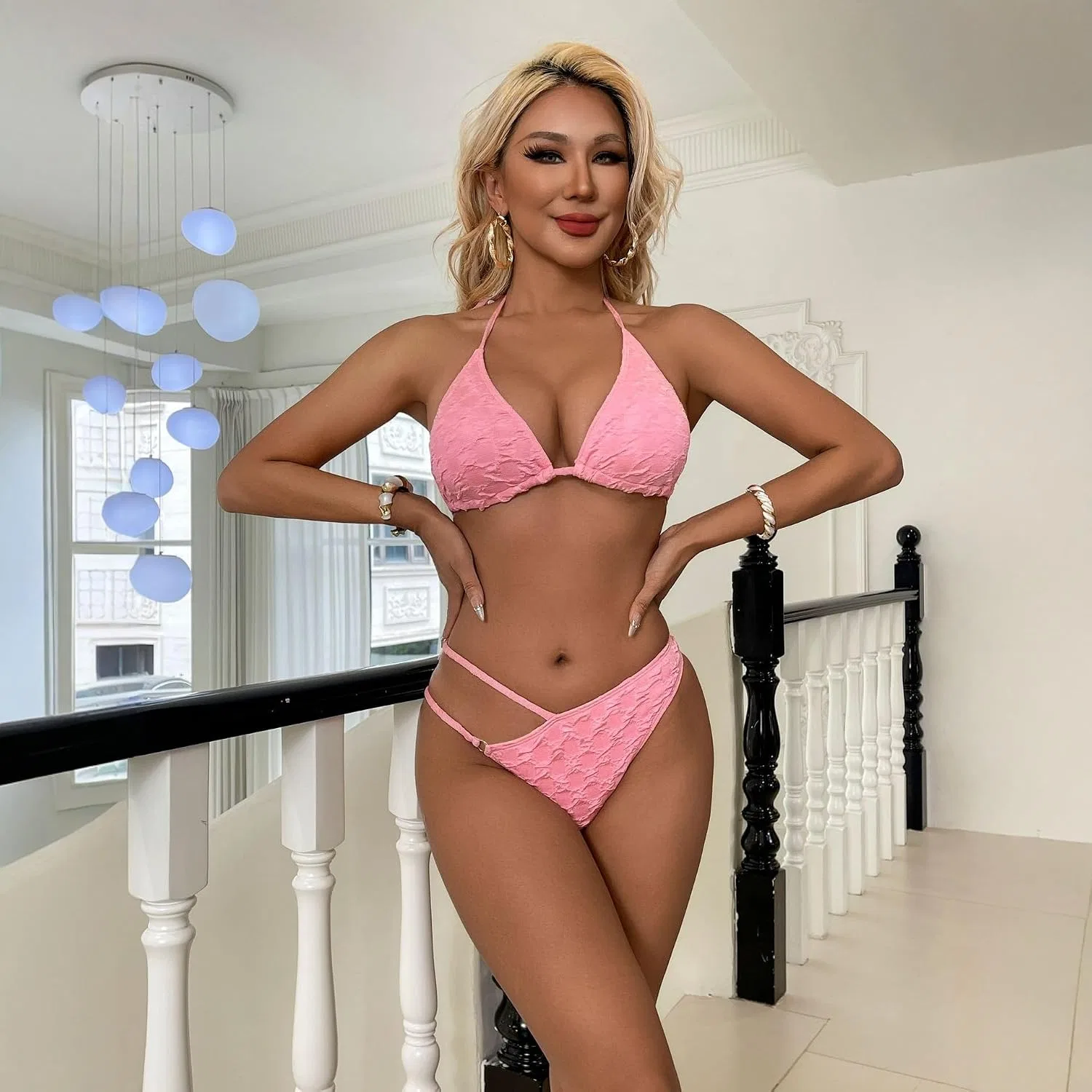Женский бикини-комплект с текстурной тканью Queens Choice, Pink — фото 2
