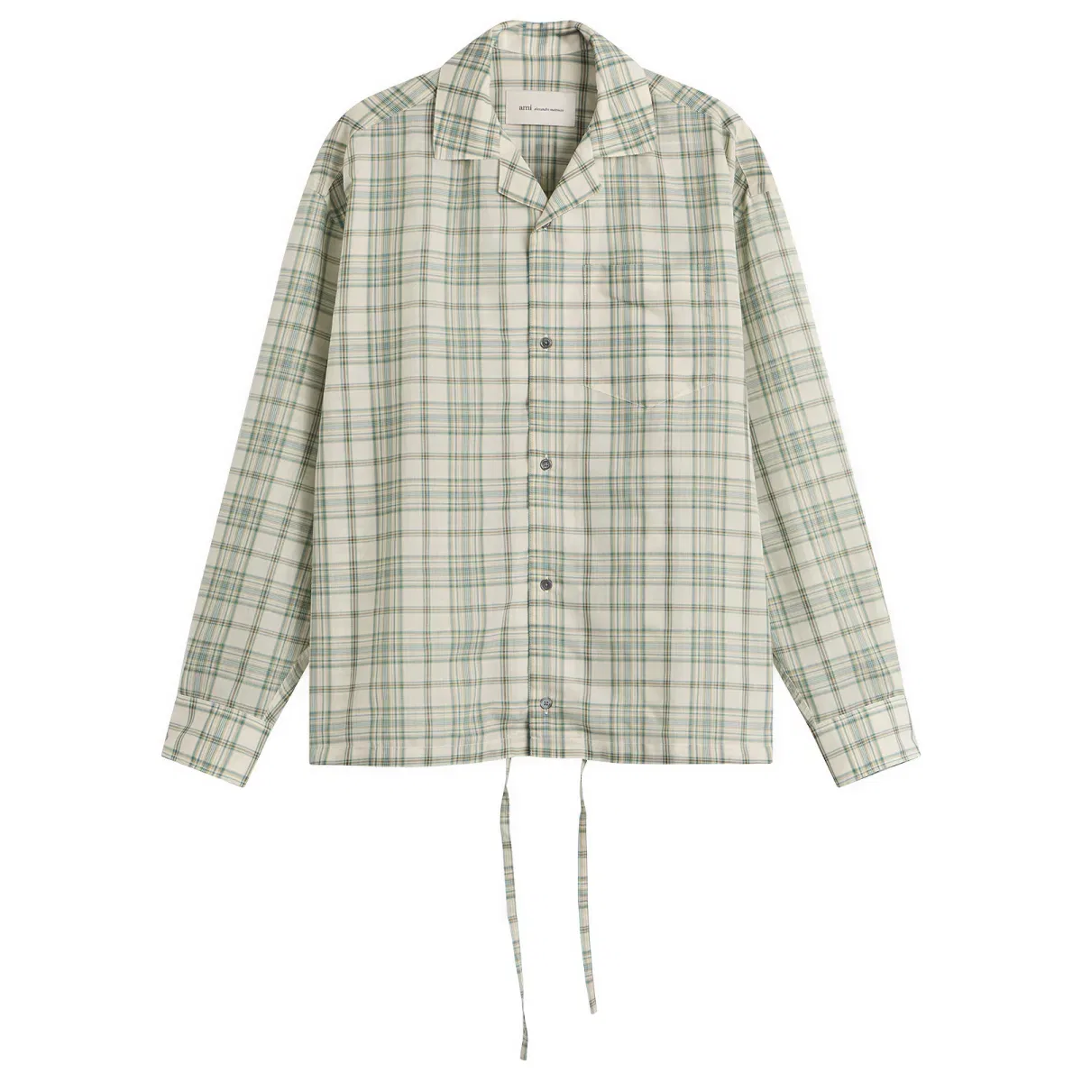 Рубашка свободного кроя с принтом Check Veil Boxy Shirt Ami Paris, Vert Sapin Blanc Creme