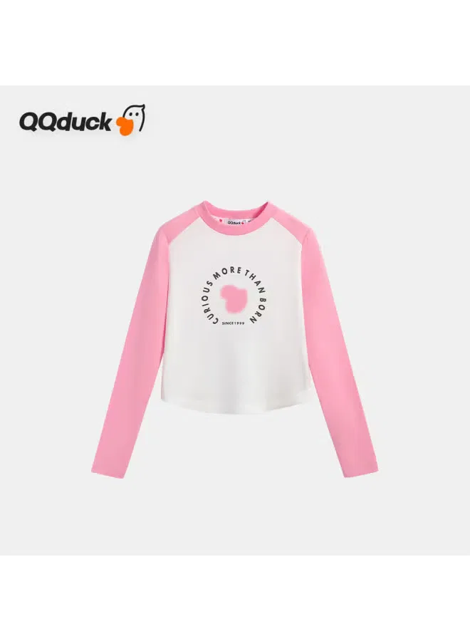 Футболка с длинным рукавом с цветными блоками Qq Duck, розовый — фото 2
