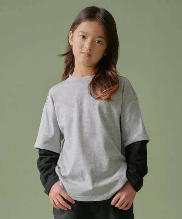 Футболка с длинным рукавом, слоистая, круглая горловина, Musinsa Standard Kids, серо-черный