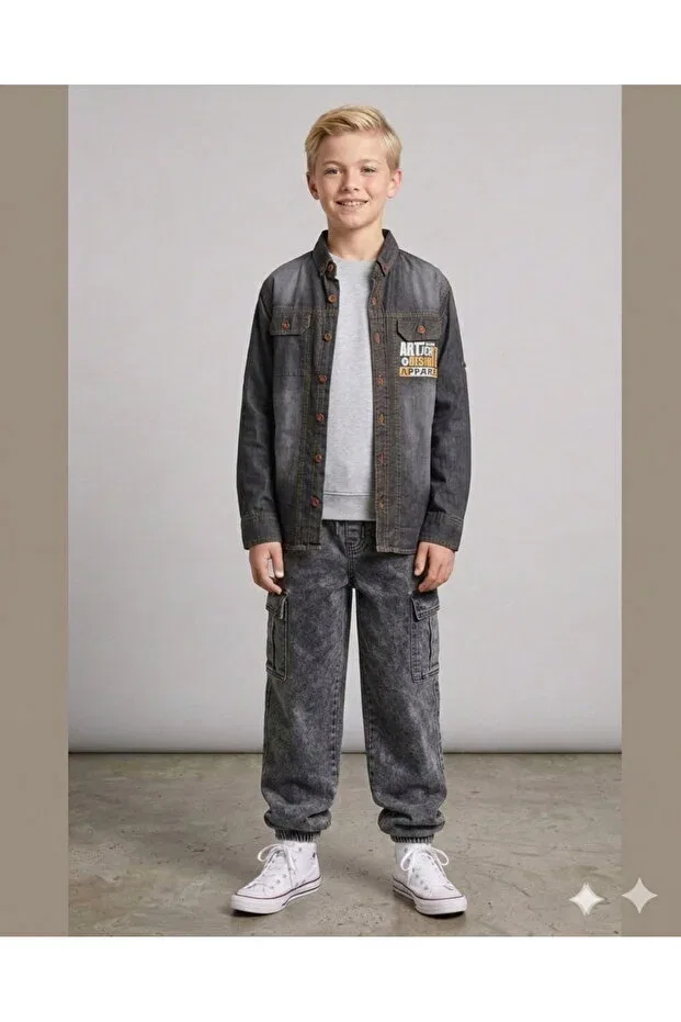 Детская рубашка для мальчиков с принтом Deroshkids, Gray-Anthracite