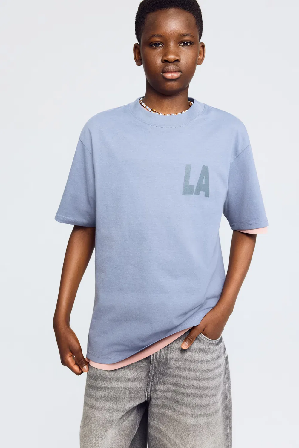 Футболка с принтом свободного кроя H&M, Stahlblau/La