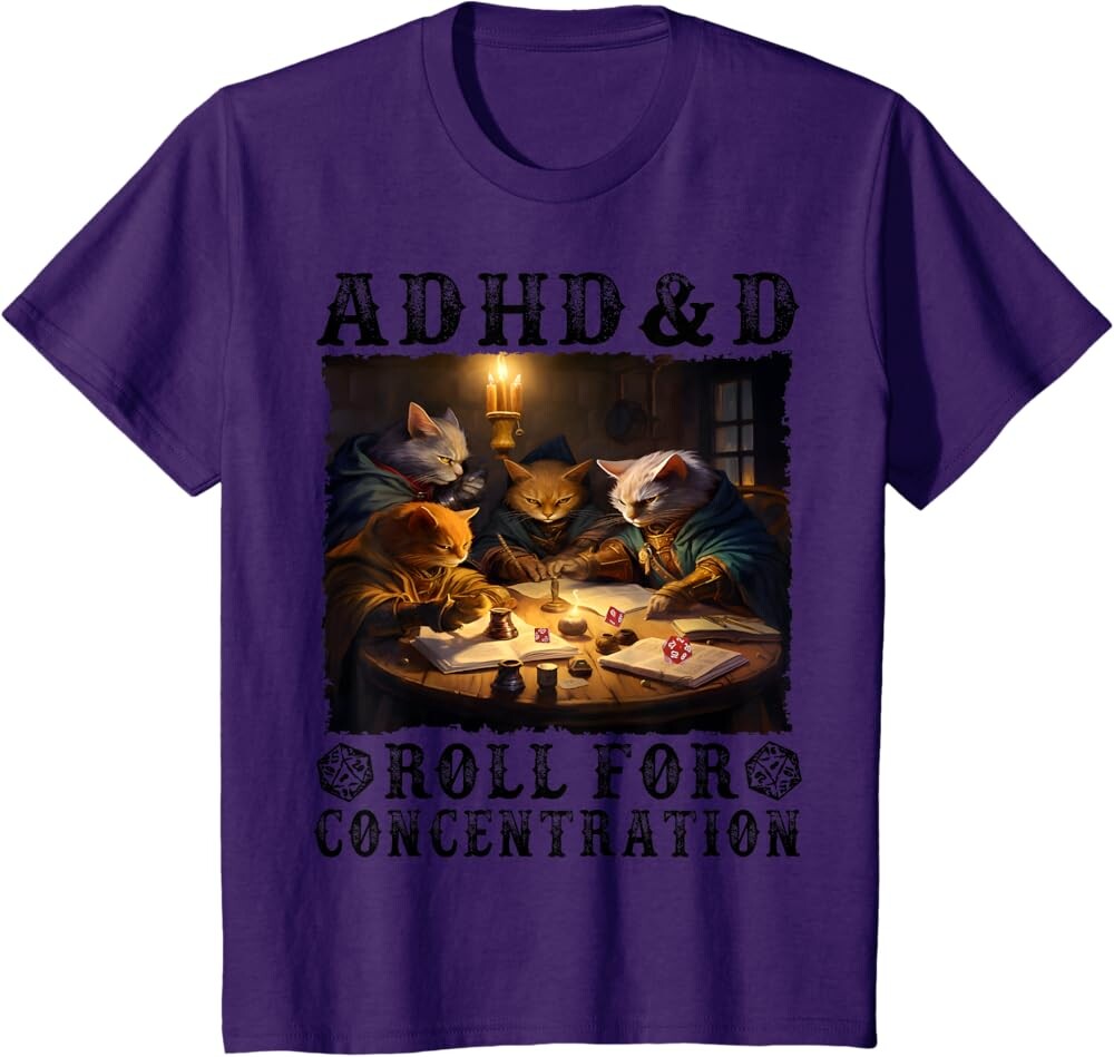 

Детская футболка Funny Tees Gamer RPG Apparel Cats RPG Gamer Roll For Concentration, фиолетовый