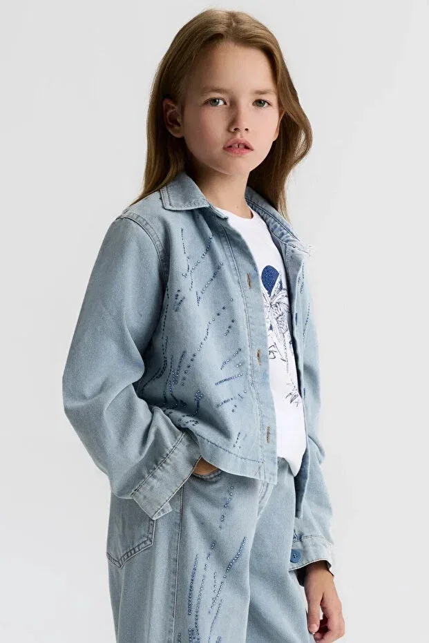 Джинсовая куртка Cotton Stone для девочек, синяя Nk Kids — фото 2