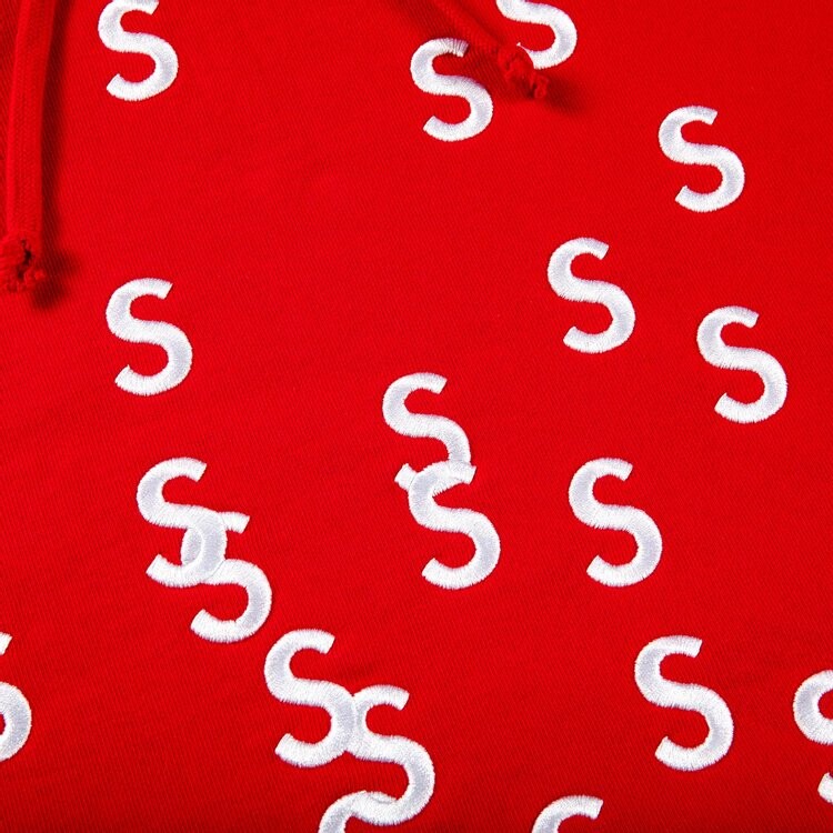 Толстовка Supreme Embroidered S Hooded Sweatshirt 'Red', красный — фото 3
