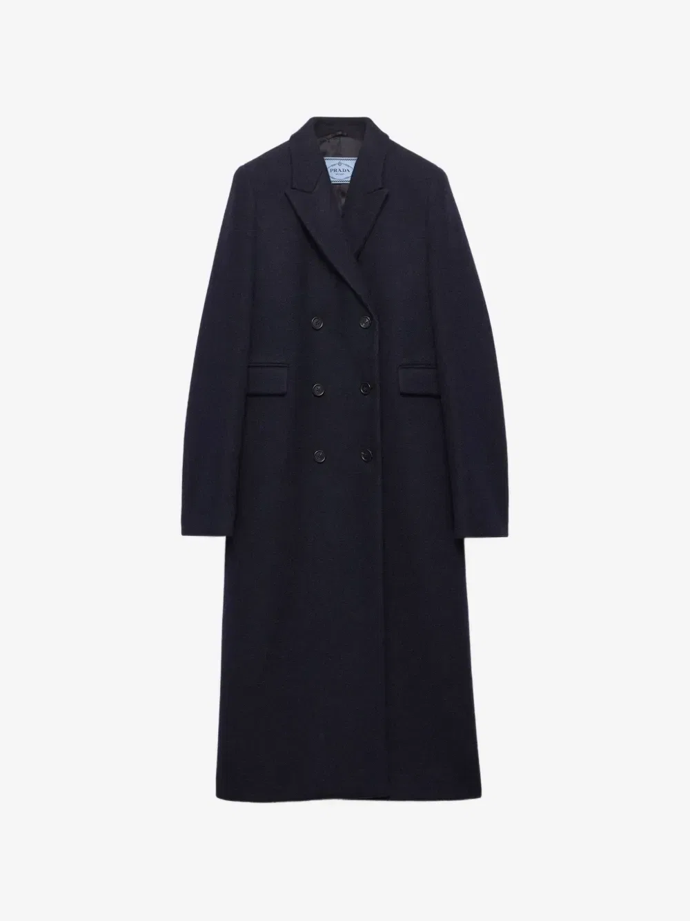 Двубортное пальто из шерсти Shetland Prada, синий