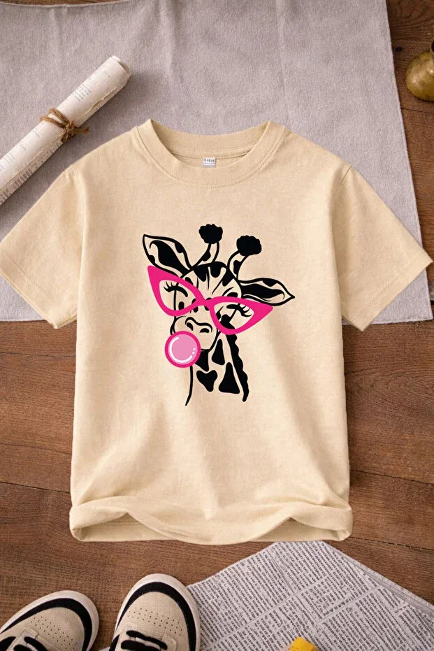 Детский комплект футболок для девочек с принтом Giraffe and teddy bear printed Twins Tailors, Green — фото 4