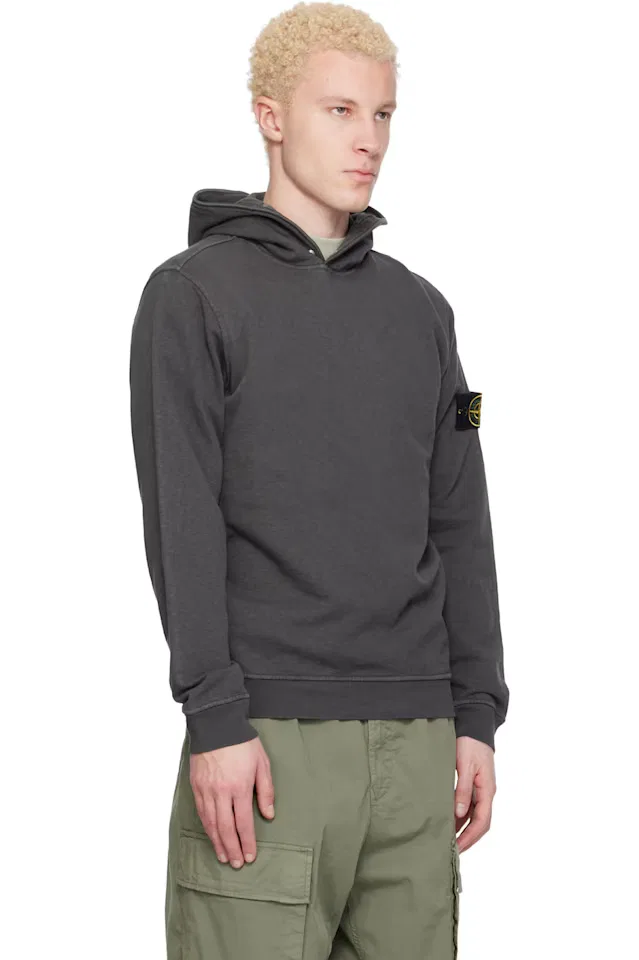 Серый худи с эффектом состаренности из флиса Malfilé Stone Island — фото 2