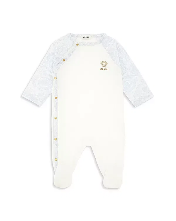 Детский комбинезон с длинным рукавом Barocco Embroidered Medusa Versace, White+Sky