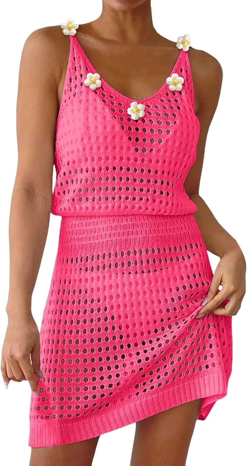 Женская пляжная накидка кружевная кардиган Generic, Hot Pink