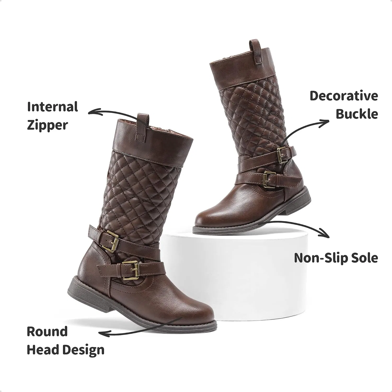 Детские сапоги для девочек с высоким голенищем DREAM PAIRS, Brown — фото 4