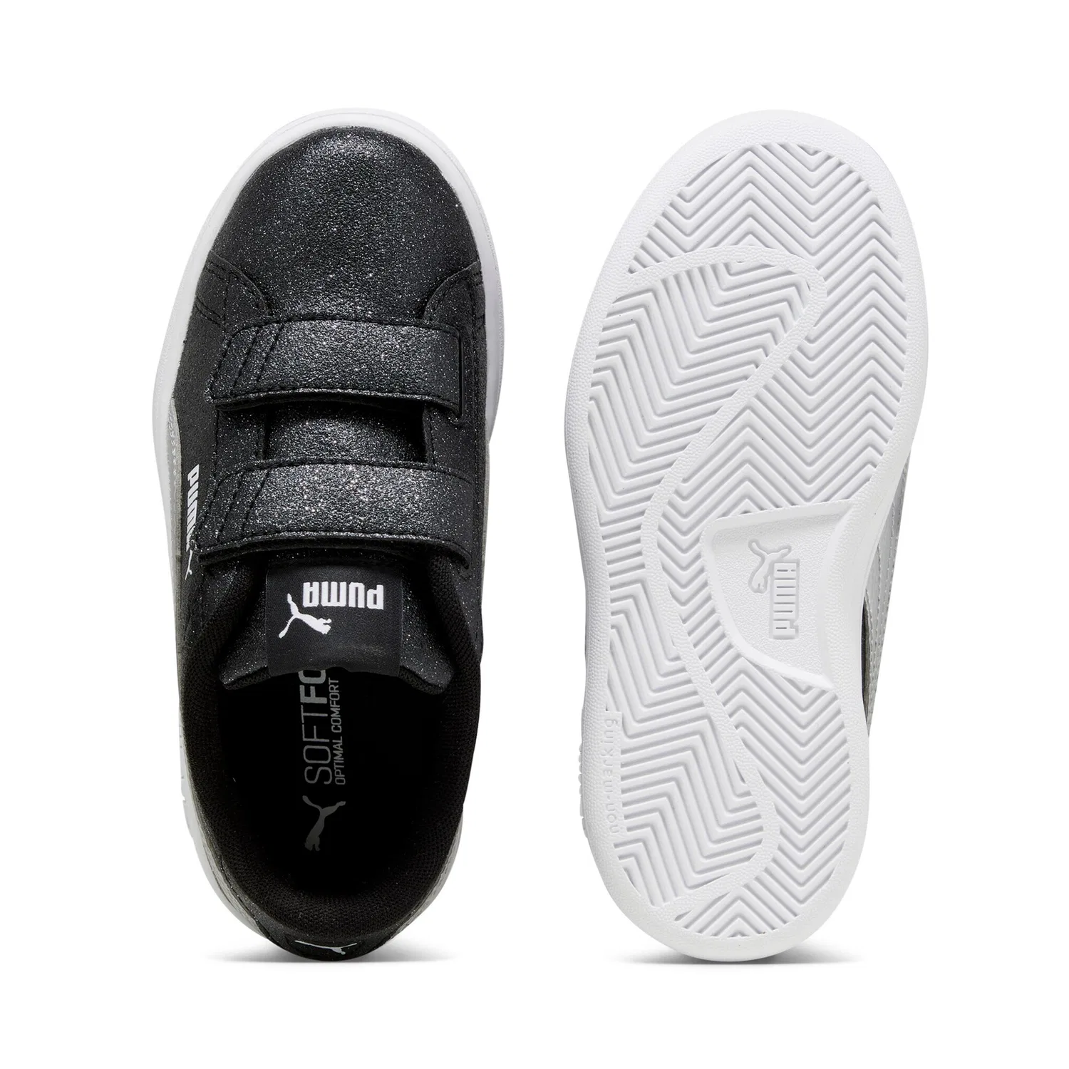 Детские кроссовки с блестками Smash 3.0 Glitz Glam PUMA, Black/Silver/White — фото 4