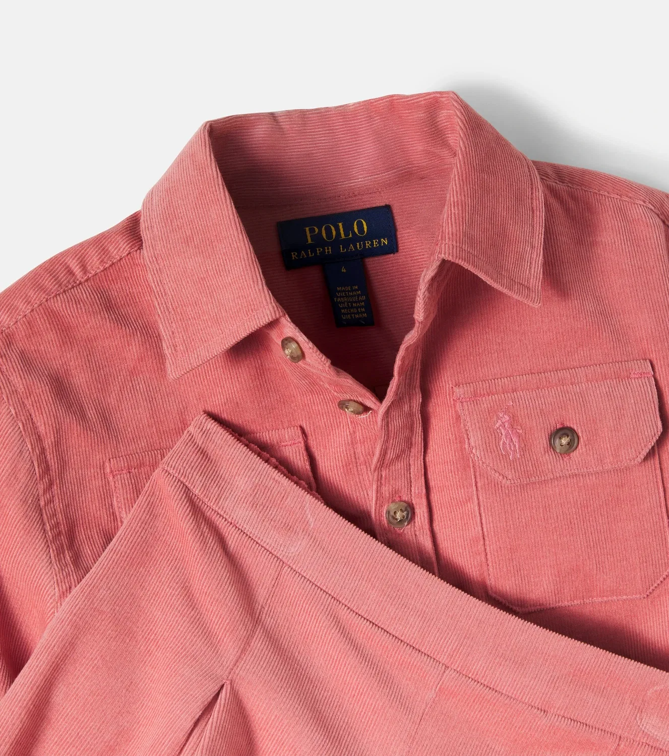 Комплект из рубашки и шорт из хлопка Polo Ralph Lauren Kids, розовый — фото 4