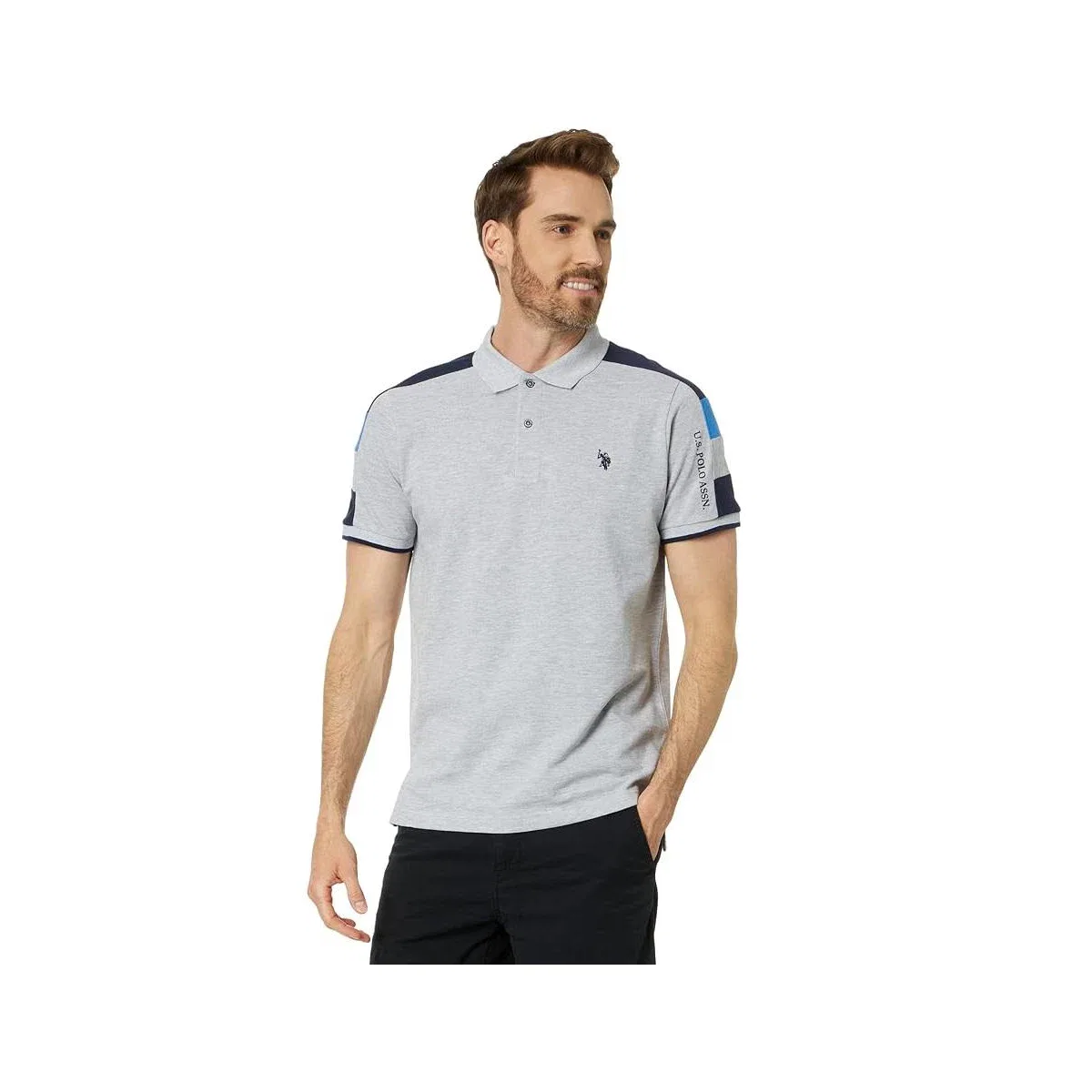 Мужская рубашка-поло с контрастными рукавами U.S. Polo Assn., Heather Light Grey