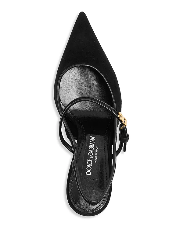 Женские замшевые и кожаные туфли-слингбэки Dolce & Gabbana, черный — фото 4
