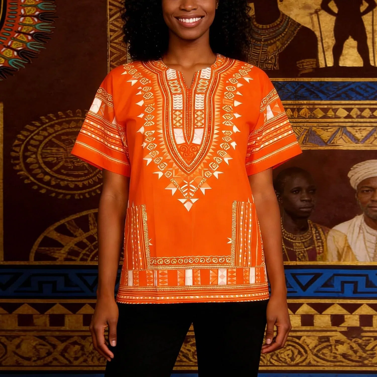 Мужская футболка с принтом Dashiki Loose Fit, Orange — фото 3