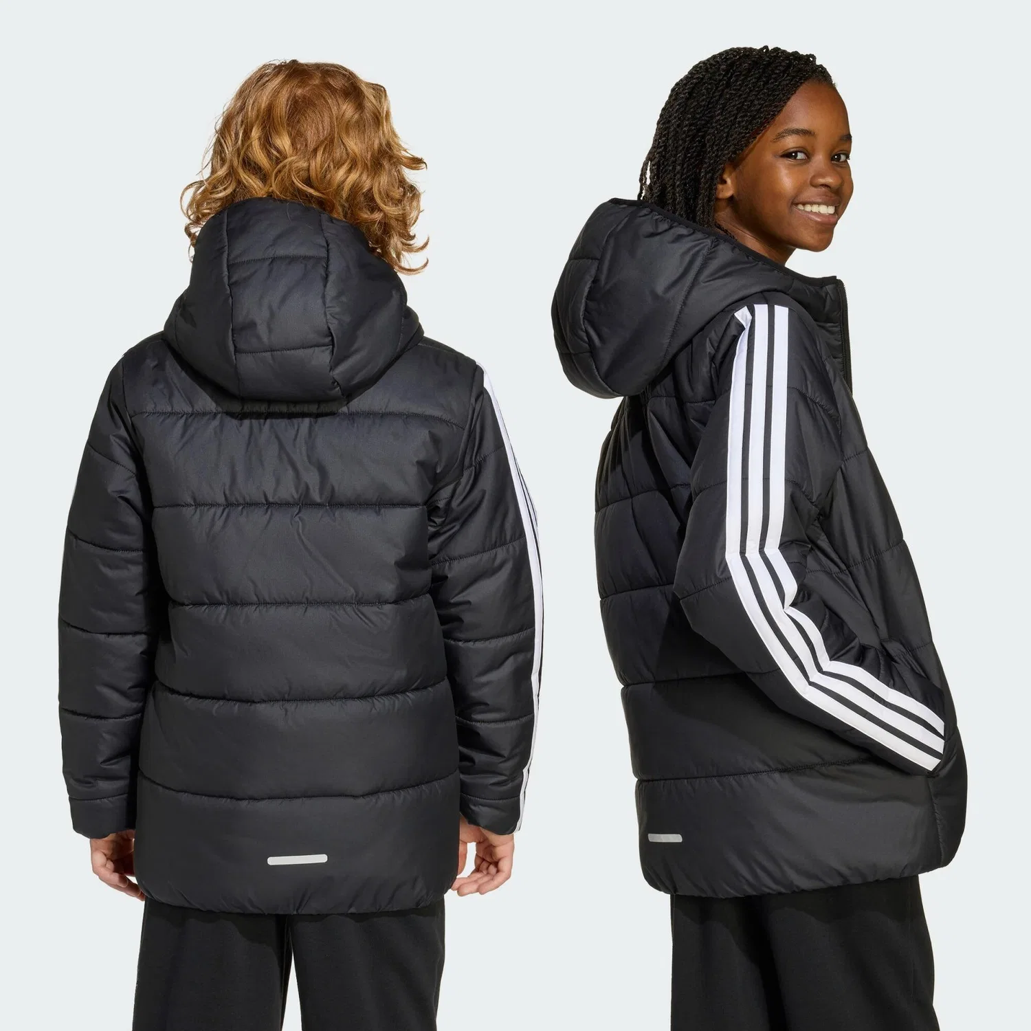 Детская утепленная куртка с 3-полосным дизайном Essentials Adidas, Schwarz Weiss — фото 4