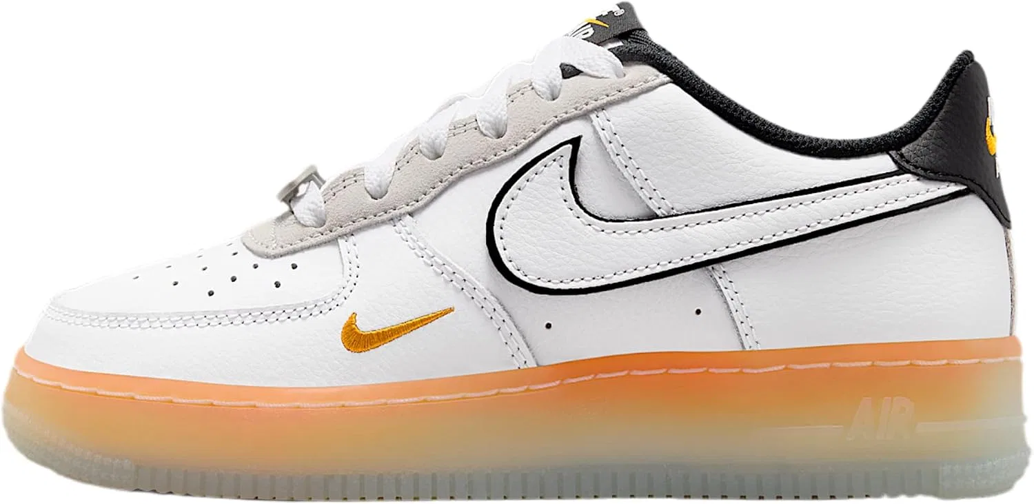 Детские кроссовки для мальчиков Nike Air Force 1 Big Kids' Shoes, White/Black/Orange Peel/White
