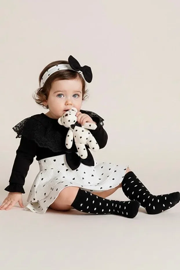 Детский комплект для девочек хлопковый с кружевной юбкой Helena Lace Skirt Set With Heart Socks Cherub Baby, Black
