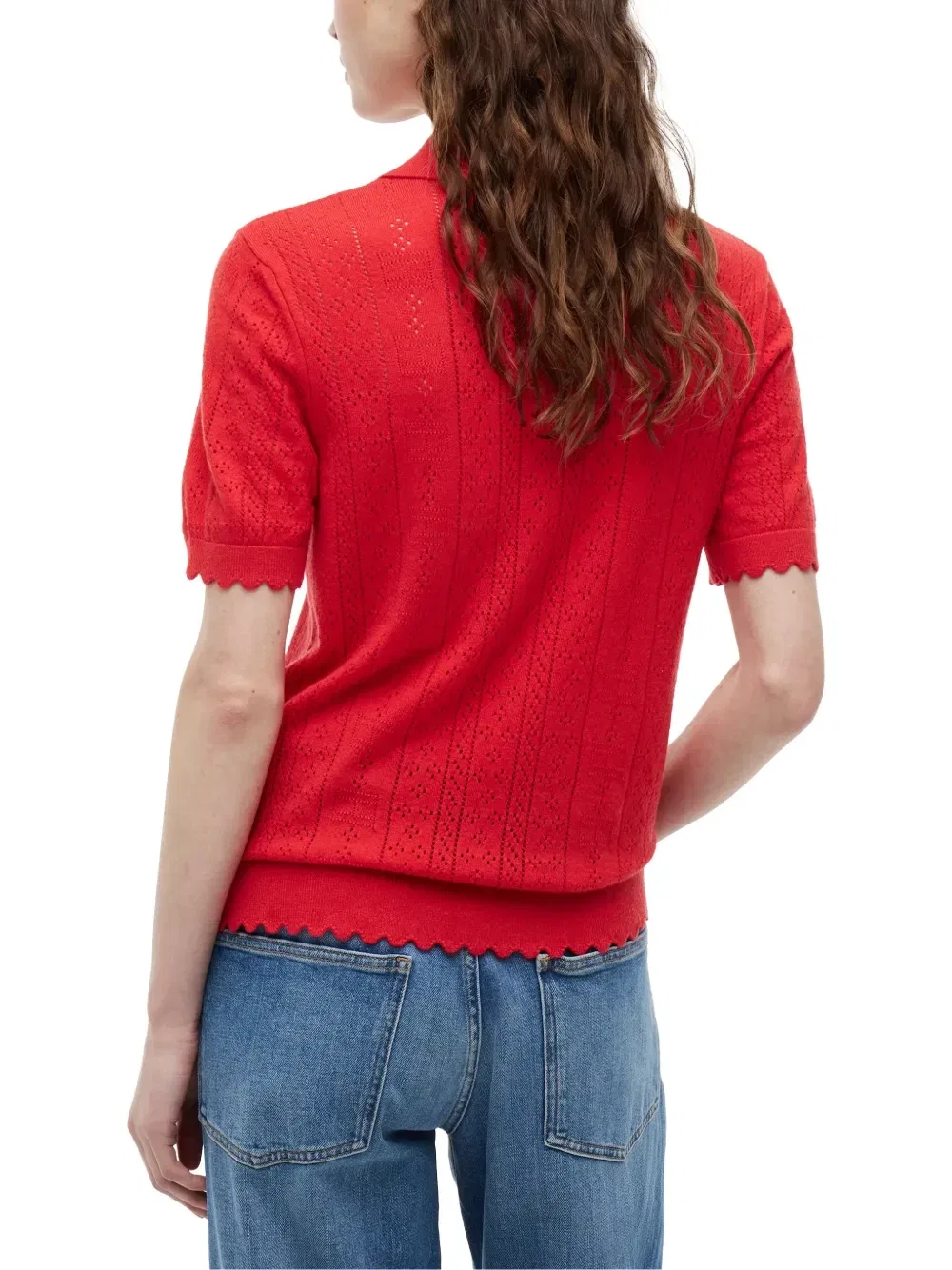 Пуловер из ажурного трикотажа с фестончатой окантовкой Tommy Hilfiger, красный — фото 4