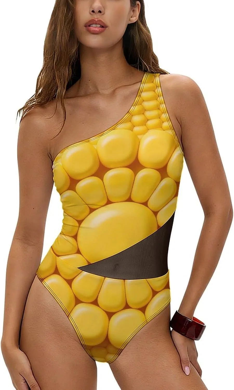 Женский цельнокроеный купальник с открытым плечом Corn Cob Yellow, Style1