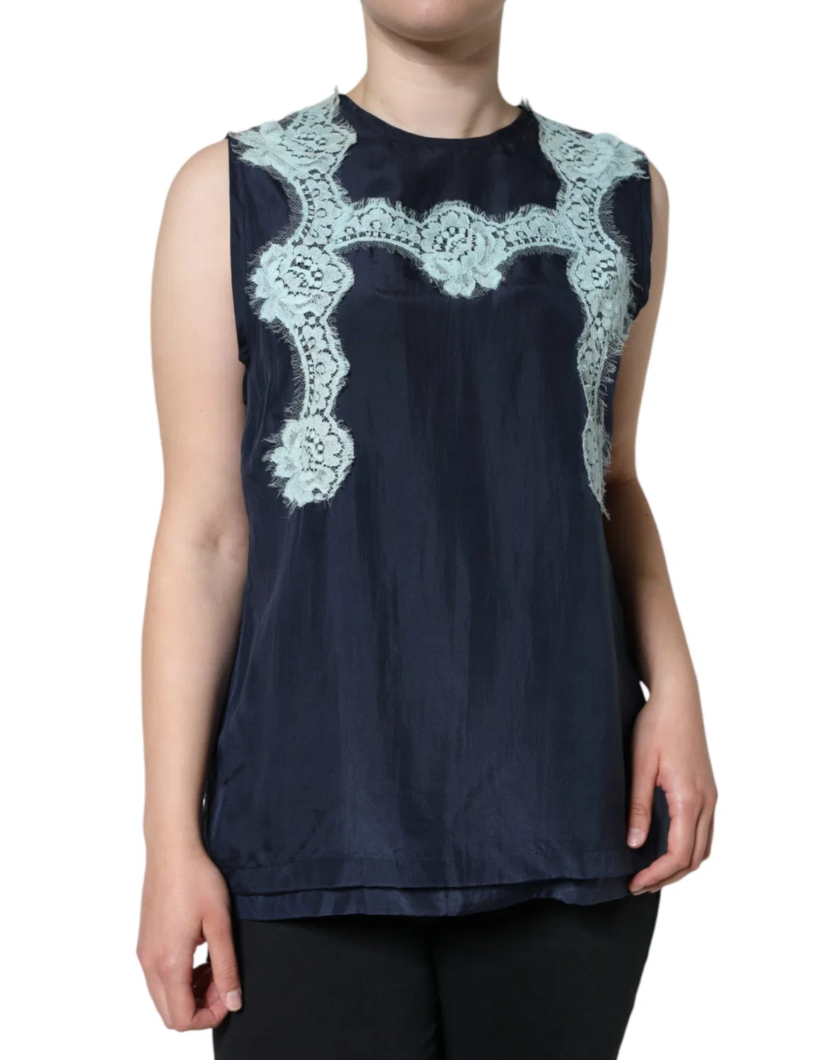 Женский топ без рукавов с кружевом Blue Floral Lace Silk Dolce & Gabbana, Blue